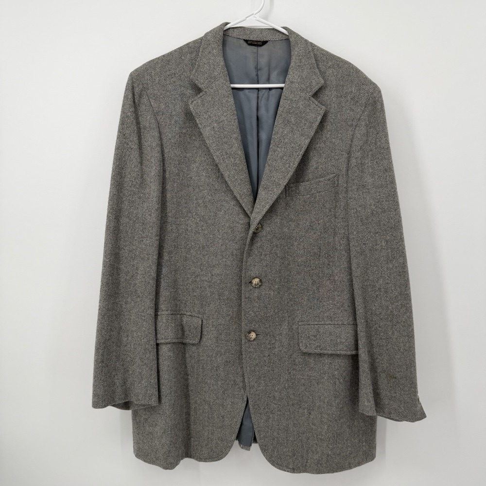 Forsythes Cashmere Herringbone Blazer Mens 44R Sport Coat Jacket Gray *See Photo